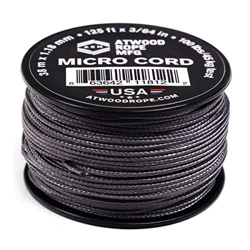 Atwood Rope MFG Tactical Nylon/Polyester Micro Utility Cord 1.18mm X 125ft Reusable Spool | Fishing Gear, Jewelry Making, Camping Accessories (Graphite)