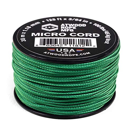 Atwood Rope MFG Tactical Nylon/Polyester Micro Utility Cord 1.18mm X 125ft Reusable Spool | Fishing Gear, Jewelry Making, Camping Accessories (Green)