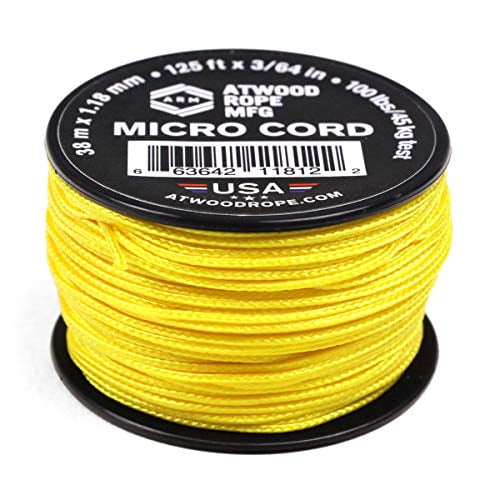 Atwood Rope MFG Tactical Nylon/Polyester Micro Utility Cord 1.18mm X 125ft Reusable Spool | Fishing Gear, Jewelry Making, Camping Accessories (Yellow)