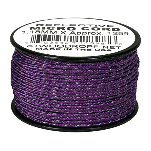 Atwood Rope MFG Tactical Nylon/Polyester Micro Utility Cord Reflective 1.18mm X 125ft Reusable Spool | Fishing Gear, Jewelery Making, Camping Accessories (Purple Reflective)