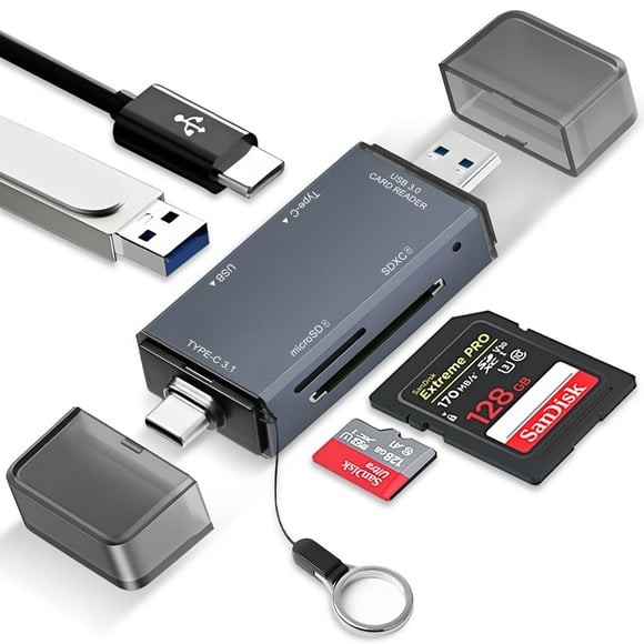 Atzeste 4-in-1 SD Card Reader, USB C & USB 3.0 Simultaneous Read/Write Memory Card Adapter for SD/Micro SD, SD Card Reader for iPhone 15/16, MacBook Pro, Laptop, PC
