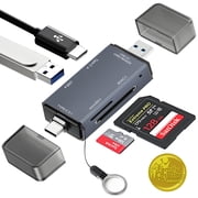Atzeste 4-in-1 SD Card Reader, USB C & USB 3.0 Simultaneous Read/Write Memory Card Adapter for SD/Micro SD, SD Card Reader for iPhone 15/16/17, MacBook Pro, Laptop, PC
