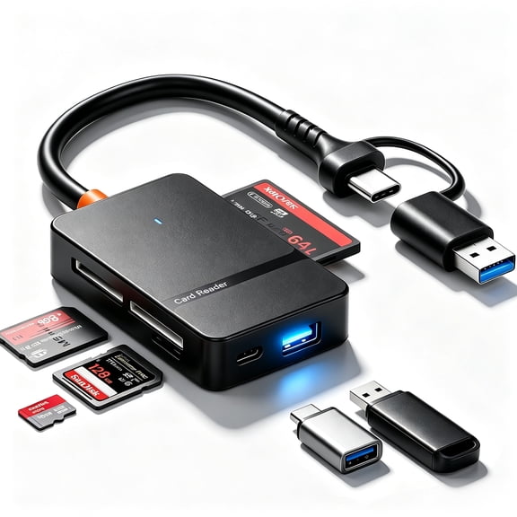 Atzeste 6-in-1 Memory Card Reader, USB 3.0 & USB-C SD Card Reader with SD, Micro SD (TF), CF, MS Slots, High Speed Multi Card Adapter for PC, Laptop, MacBook, Camera