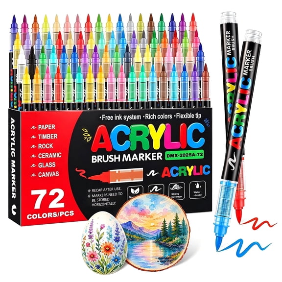Atzeste 72 Colors Acrylic Paint Markers, Paint Pens for Rock Painting, Wood, Glass, Fabric, Canvas, Ceramic & DIY Crafts, Art Supplies for Adults, Teens & Beginners