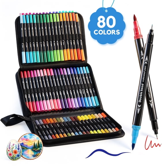 Atzeste 80 Colors Dual Tip Brush Markers, Water-Based Coloring Markers with Brush Tip & Fine Tip, Watercolor Pens Art Marker Set for Calligraphy, Drawing, Journaling, DIY Crafts