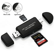 Atzeste SD Card Reader for iPhone iPad, 4-in-1 Memory Card Adapter with Lightning/USB-C/USB/Micro USB, Supports SD/TF Cards, Compatible with iOS 13+, Plug & Play, No App Required