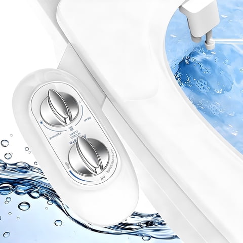 Atzeste Ultra-Slim Bidet, Dual Nozzle Self-Cleaning, Non-Electric Bidet for Toilet Seat Attachment, Adjustable Water Pressure, Rear Feminine Wash Fresh Water Sprayer, Stainless Steel Inlet Badays
