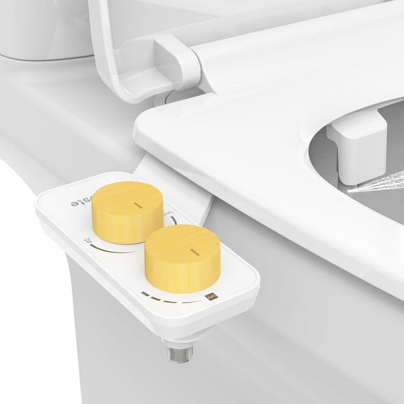 Atzeste Ultra-Slim Bidet, Bidet for Toilet Seat Attachment, Non-Electric Dual Nozzle, Rear & Feminine Wash, Self-Cleaning Sprayer, Stainless Steel Inlet Badays, Bamboo