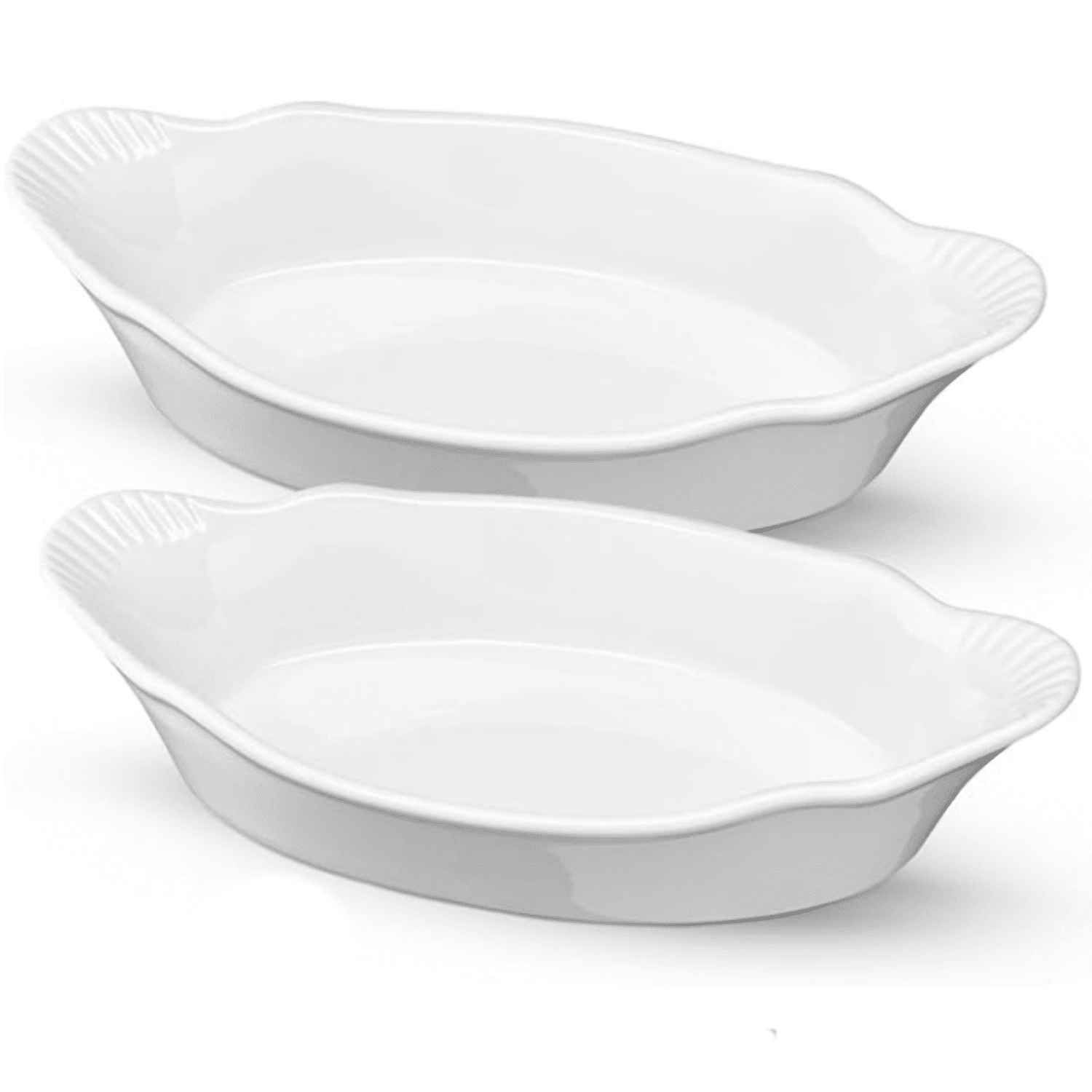 Au Gratin Baking Dishes, Ceramic, for Casseroles, Lasagna & Cobblers, Individual Serving, Set of 2, Oven, Microwave & Dishwasher Safe Bakeware, 18 oz, Ivory