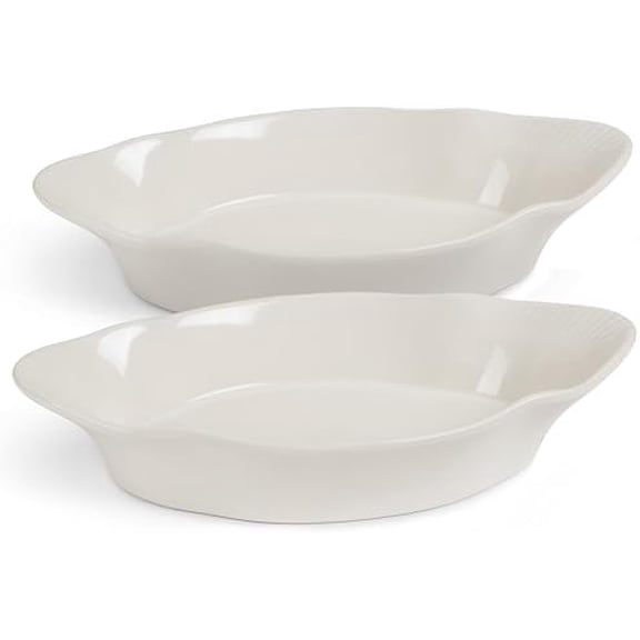 Au Gratin Baking Dishes, Ceramic, by , for Casseroles, Lasagna & Cobblers, Individual Serving, Set of 2, Oven, Microwave & Dishwasher Safe Bakeware, 18 oz, Ivory
