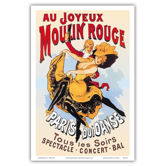 Au Joyeux Moulin Rouge (Happy at the Moulin Rouge) - Dance Cabaret - Paris France - Vintage Theater Poster c.1890s - Master Art Print (Unframed) 12in x 18in