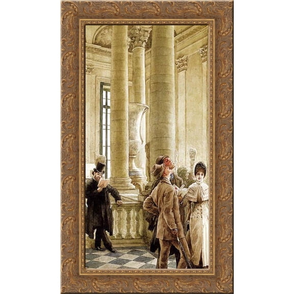 Au Louvre 16x24 Gold Ornate Wood Framed Canvas Art by Tissot, James Jacques Joseph