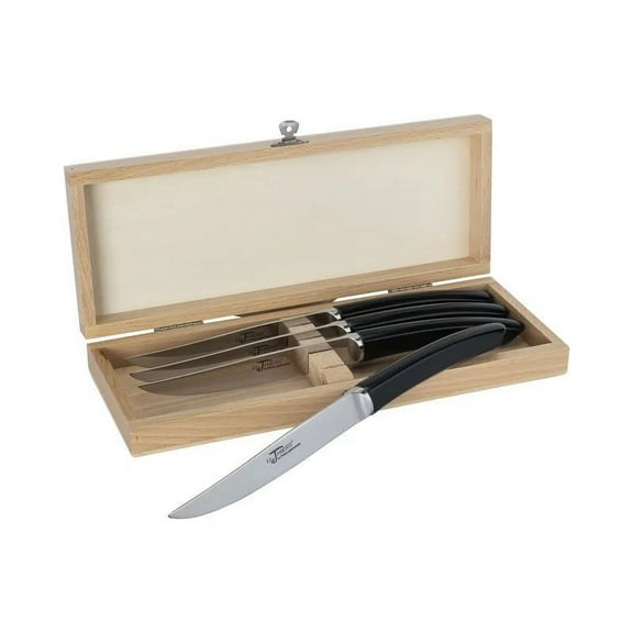 Au Nain Steak Knives Le Thiers Prince Gastronome Black Handle Stainless Steel Blade Set-4 Boxed