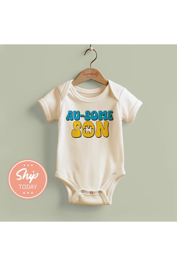 Au-Some Son Baby Onesie, Adorable Autism Awareness Bodysuit, Cute Infant Clothing, Unique Newborn Gift, Fun Baby Shower Present, Cute Baby Onesie, BABY BODYSUIT LAT 4424