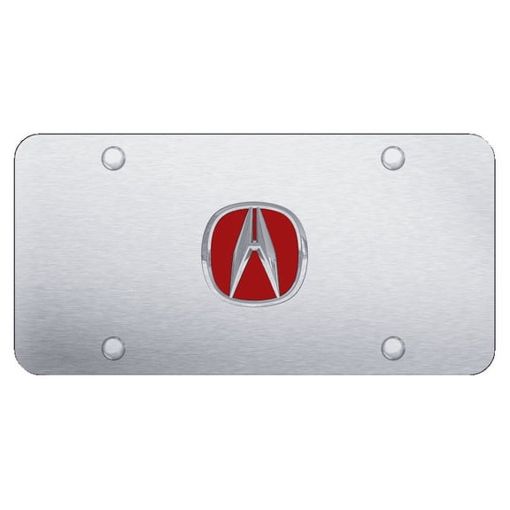 Au-TOMOTIVE GOLD Acura Chrome/Red Logo on Brushed Stainless Plate