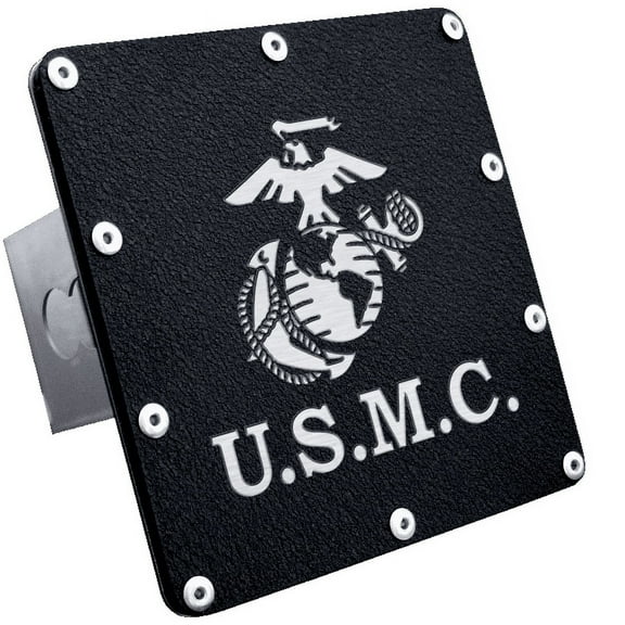 Au-TOMOTIVE GOLD Class III Trailer Stainless Steel Hitch Plug for U.S.M.C (White on Black)