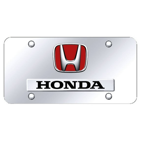 Au-TOMOTIVE GOLD Dual Honda Red Fill Logo Chrome on Chrome Plate