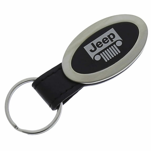 Au-TOMOTIVE GOLD Jeep Grill Black Oval Leather Key Fob