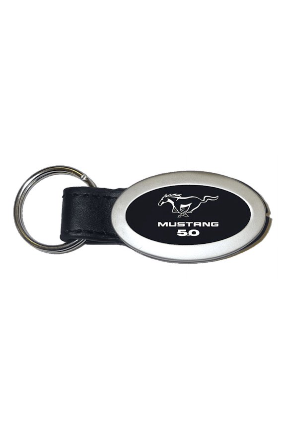 Mustang 5.0 Black Oval Leather Key Fob