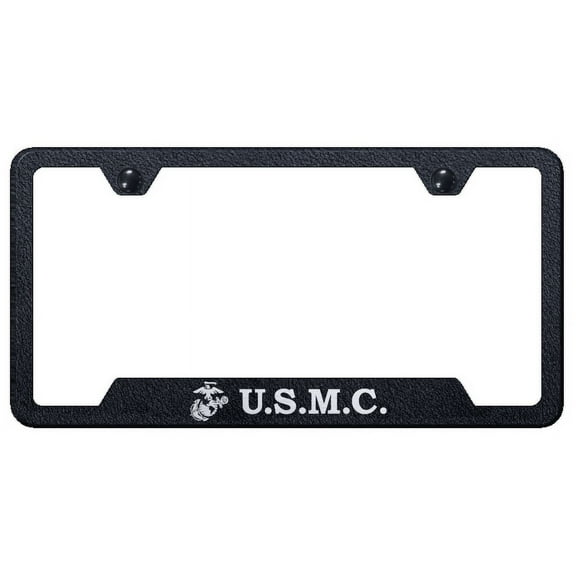 Au-TOMOTIVE GOLD U.S.M.C. Initials Laser Etched Cut-Out Frame - Rugged Black