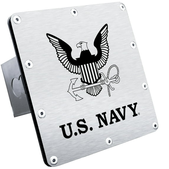 Au-Tomotive Gold Official Licensed Class 3 2" Laser Cut Trailer Hitch Plug Cover for US Navy Eagle Brushed Chrome
