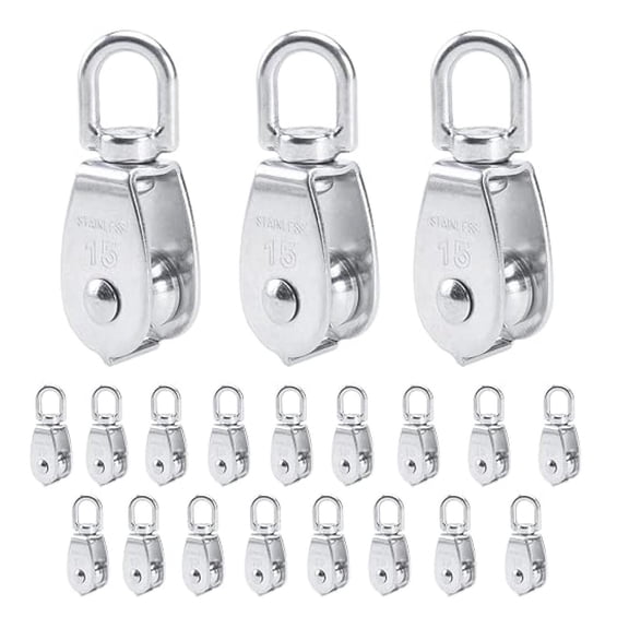 AuInLand 304 Stainless Steel Single Pulley Block M15 Wire Rope Pulley Block Small Pulley Lifting Hanging Wheel, 20 PCS