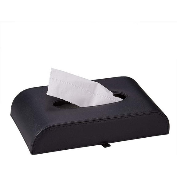 AuMoHall Black with Beige Tissue Box Cover PU Leather Rectangular Tissue Holder for Home Car Office Decor (NO Paper Towel)