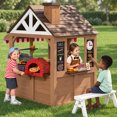 thumbnail image 1 of Auarte Outdoor Playhouse for Kids Ages 3+, Wooden Play House with BBQ Grill, Pizza Oven, Pretend Food, Cash Register, Bench, Wind Vane, Blackboards, 1 of 11