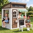 thumbnail image 1 of Auarte Outdoor Wooden Playhouse for Kids Ages 3+, DIY Themed Play House with Coffee Set, Cash Register, Bench, Wind Vane, Flip-Over Bench, Chalkboard, 1 of 11