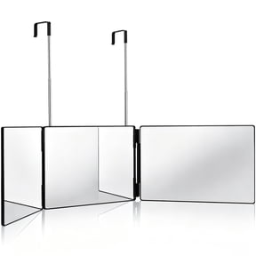 Aubiu 3 Way Mirror for Self Hair Cutting, 360° Trifold Barber Mirror with Adjustable Telescoping Hooks, HD Glass to See Back of Head for Styling & Makeup