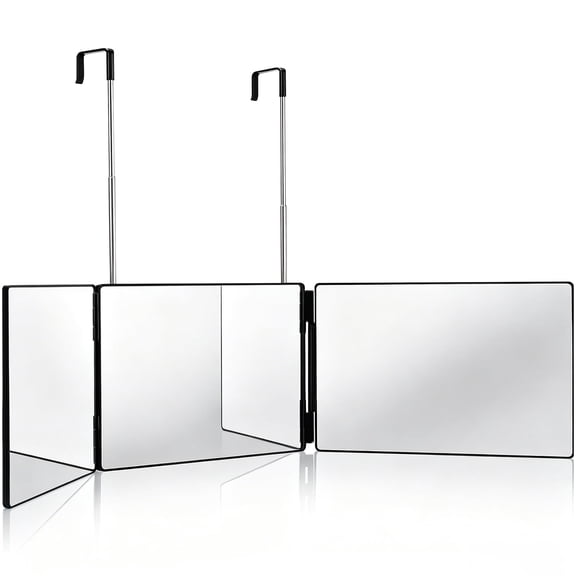 Aubiu 3 Way Mirror for Self Hair Cutting, 360 Trifold Barber Mirror with Adjustable Telescoping Hooks, HD Glass to See Back of Head for Styling & Makeup
