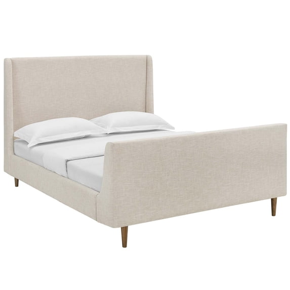 Aubree Queen Upholstered Fabric Sleigh Platform Bed - Beige