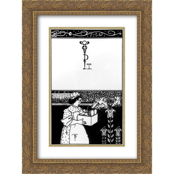 Aubrey Beardsley 2x Matted 18x24 Gold Ornate Framed Art Print 'Design for the cover of 'The Barbarous Britishers' by H.D. Traill'