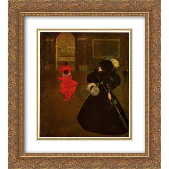 Aubrey Beardsley 2x Matted 20x24 Gold Ornate Framed Art Print 'Masked Woman with a White Mouse'