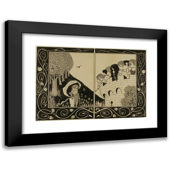 Aubrey Vincent Beardsley 14x11 Black Modern Framed Museum Art Print Titled - Study for How a Devil in Woman's Likeness Would Have Tempted Sir Bors (1893)