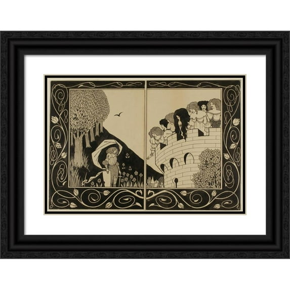 Aubrey Vincent Beardsley 14x11 Black Ornate Wood Framed Double Matted Museum Art Print Titled: Study for How a Devil in Woman's Likeness Would Have Tempted Sir Bors (1893)