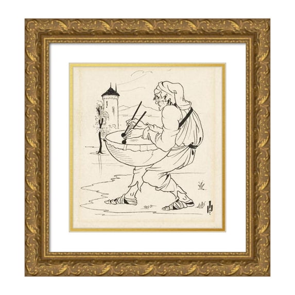 Aubrey Vincent Beardsley 15x16 Gold Ornate Wood Frame and Double Matted Museum Art Print Titled - Man with Drum (C. 1893)