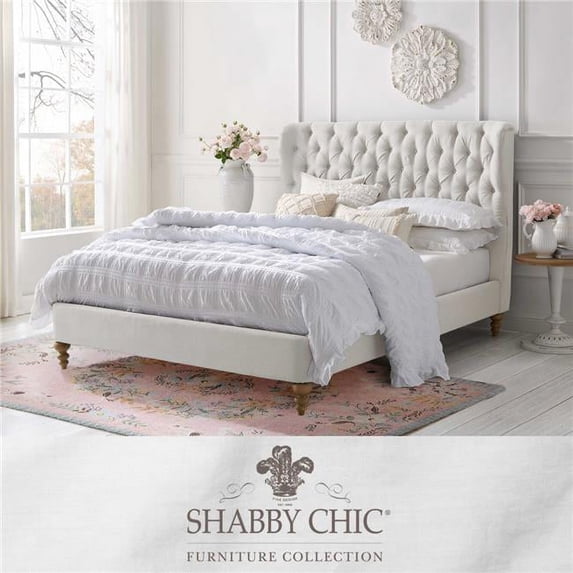 Aubriana Linen Platform Bed King Size, Cream White