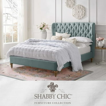 Aubriana Bed Sea Blue Linen Twin Button Tufted Headboard Wingback