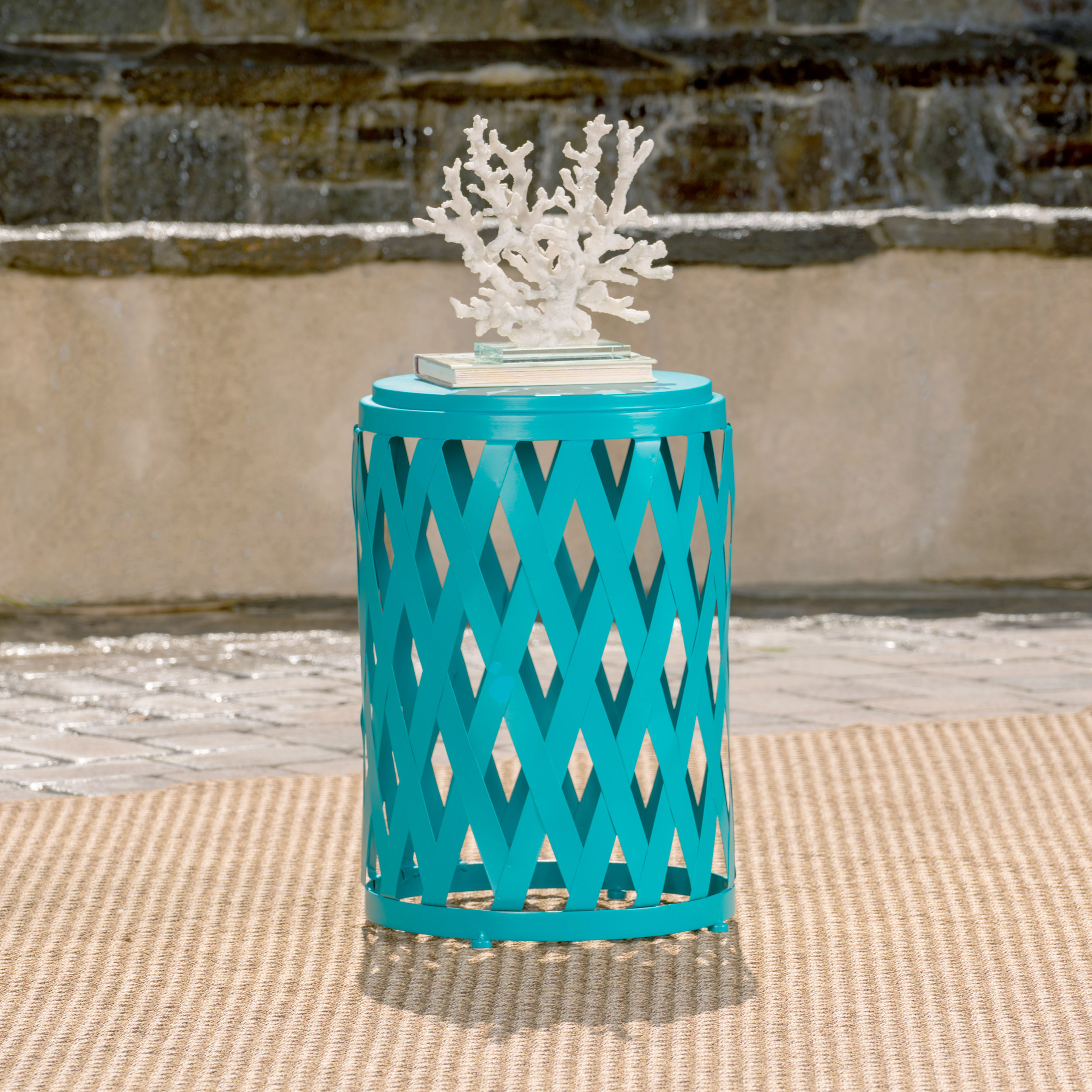 Aubriella Outdoor 14 Inch Diameter Iron Side Table, Teal - image 1 of 4