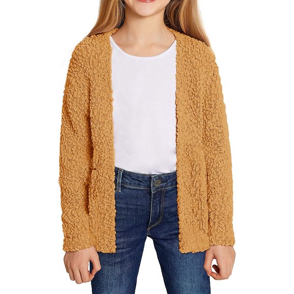 Auburet Girls Casual Cardigans Sweaters Open Front Knitted Sweater Outwears with Pockets