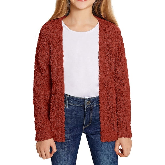 Auburet Girls Casual Cardigans Sweaters Open Front Knitted Sweater Outwears with Pockets