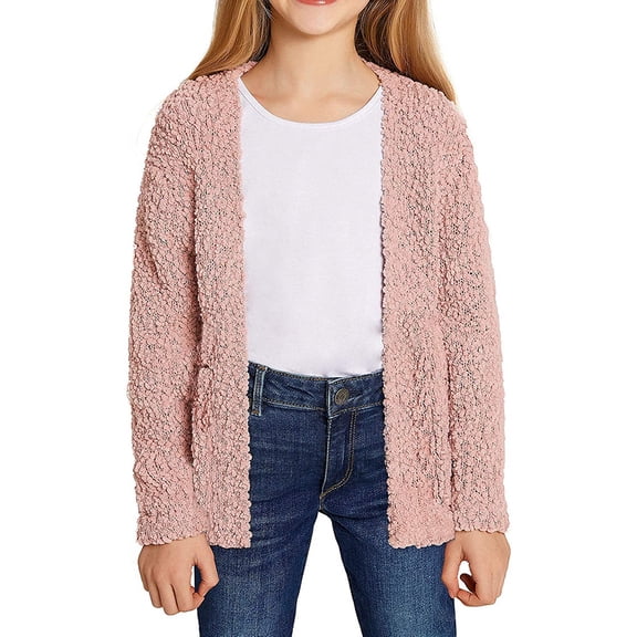 Auburet Girls Casual Cardigans Sweaters Open Front Knitted Sweater Outwears with Pockets