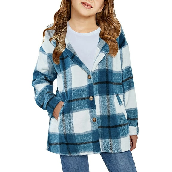 Auburet Girls Cute Flannel Plaid Button Down Top with Pockets Long Sleeve Hooded Jacket