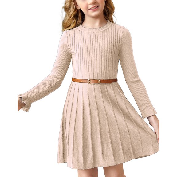 Auburet Girls Long Sleeve Dress Flounces Cuff Design Vertical Stripes Dress