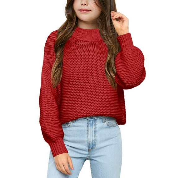 Auburet Girls Mock Neck Pullover Sweaters Casual Long Sleeve Knit Jumper Tops