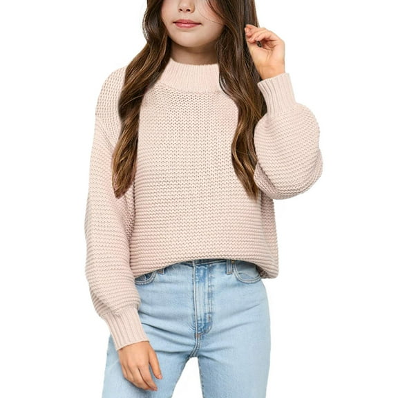 Auburet Girls Mock Neck Pullover Sweaters Casual Long Sleeve Knit Jumper Tops