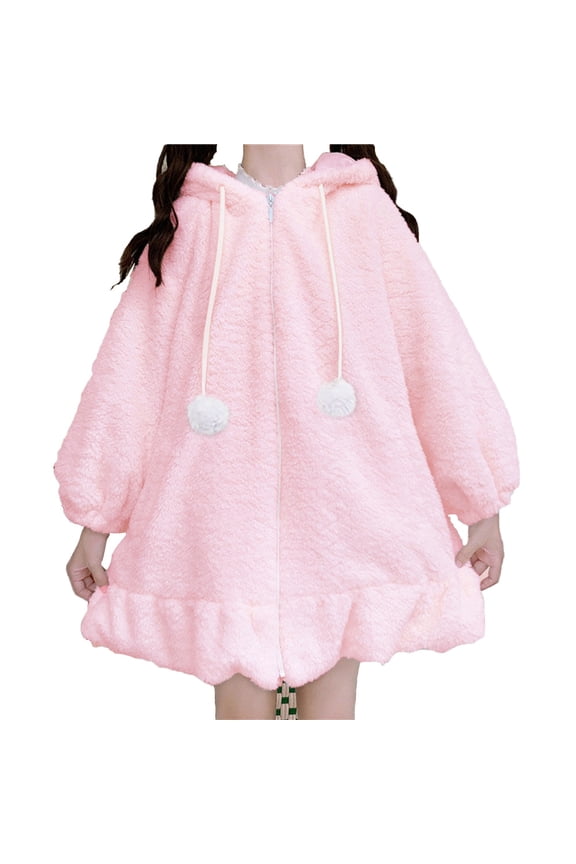 Auburet Hoodies For Women Sweet Lovely Fuzzy Fluffy Rabbit Sweater Tops Cosplay Jacket Coats