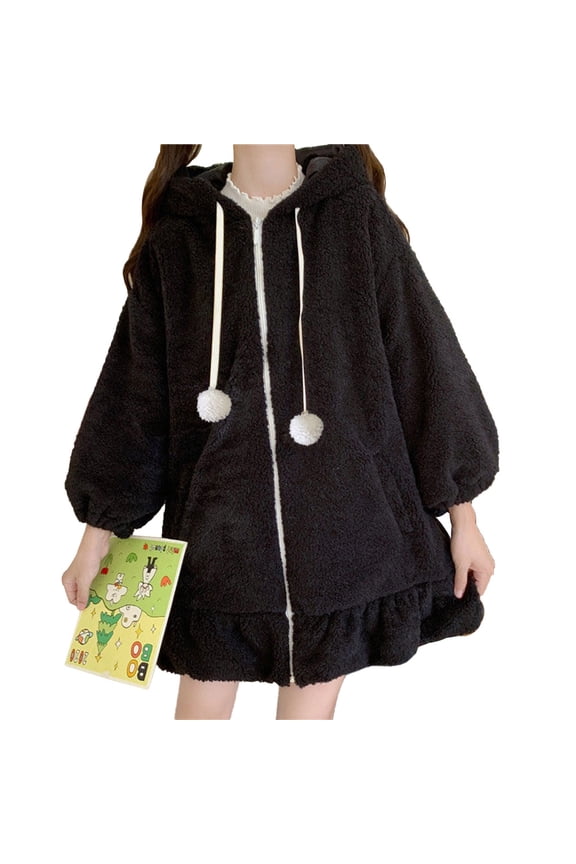 Auburet Hoodies For Women Sweet Lovely Fuzzy Fluffy Rabbit Sweater Tops Cosplay Jacket Coats