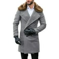 thumbnail image 1 of Auburet Men's Winter Trench Overcoat Removable Faux Fur Collar Double Breasted Long Pea Coat, 1 of 2